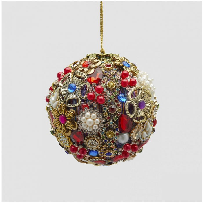 Glob brad Craciun cu perle si pietre, 10 cm, multicolor - BraziPremium.ro [2]