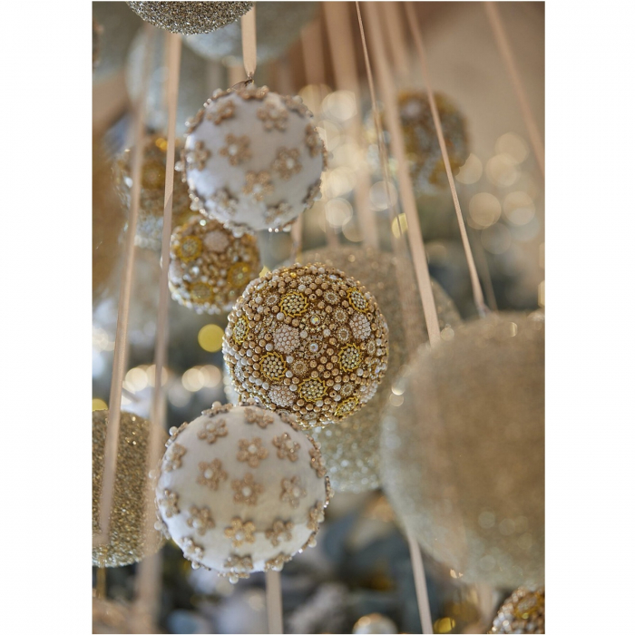 Glob brad Craciun cu perle si paiete, 8 cm, auriu - BraziPremium.ro [4]
