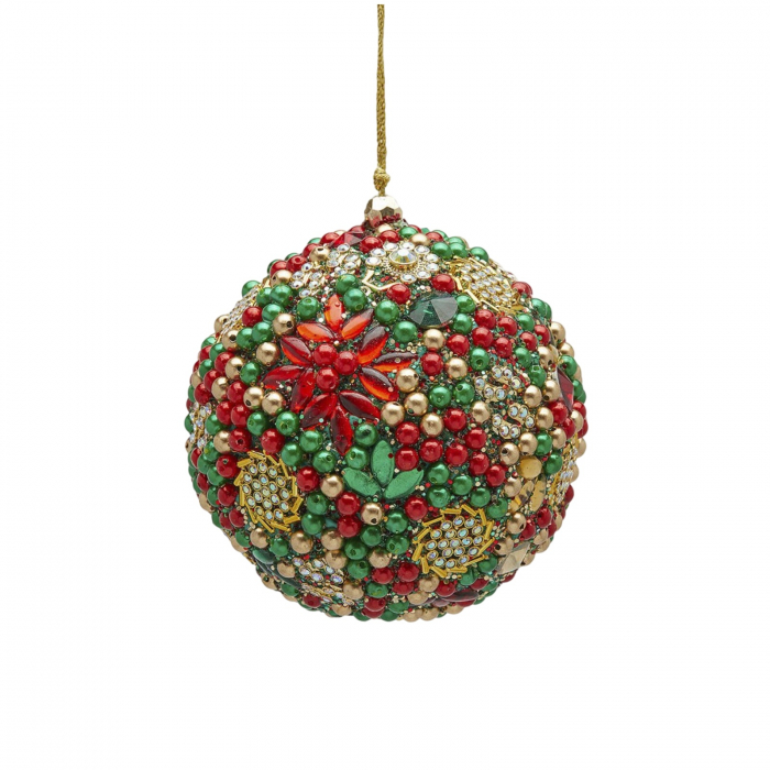 Glob brad Craciun cu perle si paiete, 10 cm, verde - BraziPremium.ro [1]