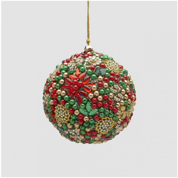 Glob brad Craciun cu perle si paiete, 10 cm, verde - BraziPremium.ro [2]