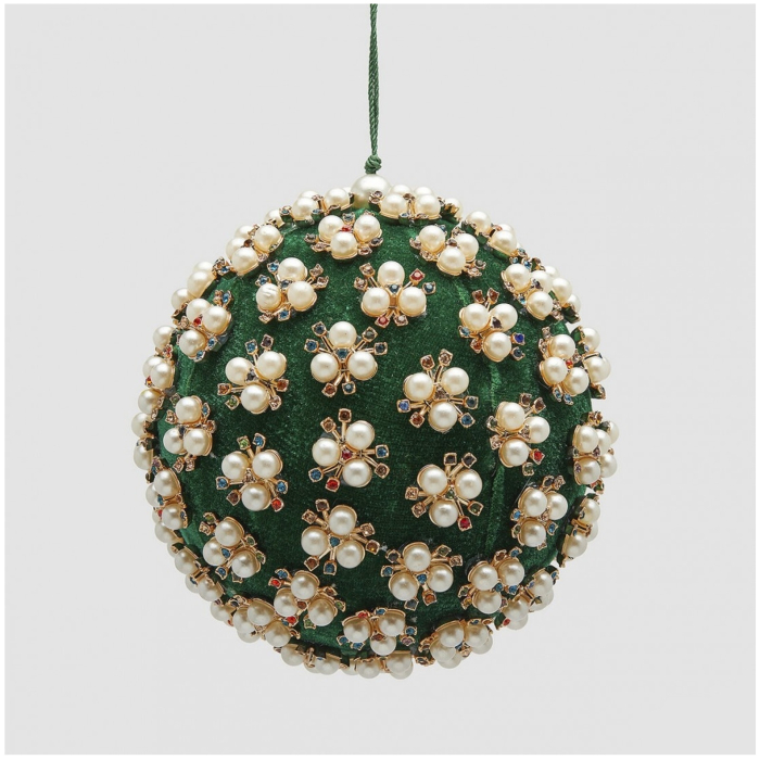 Glob brad Craciun Elizabeth cu perle, 12 cm, verde - BraziPremium By OLLMA [2]