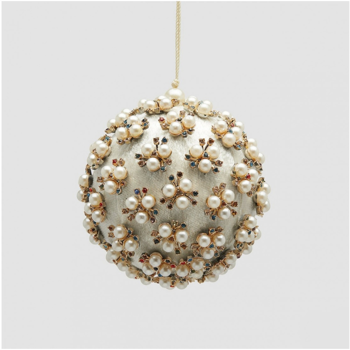 Glob brad Craciun Elizabeth cu perle, 10 cm, alb - BraziPremium By OLLMA [2]