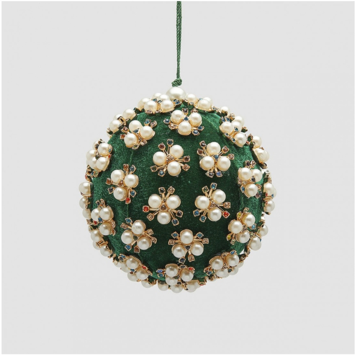 Glob brad Craciun Elizabeth cu perle, 10 cm, verde - BraziPremium By OLLMA [2]
