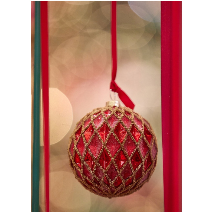Glob brad Craciun Rhombus, 10 cm, rosu - BraziPremium By OLLMA [5]