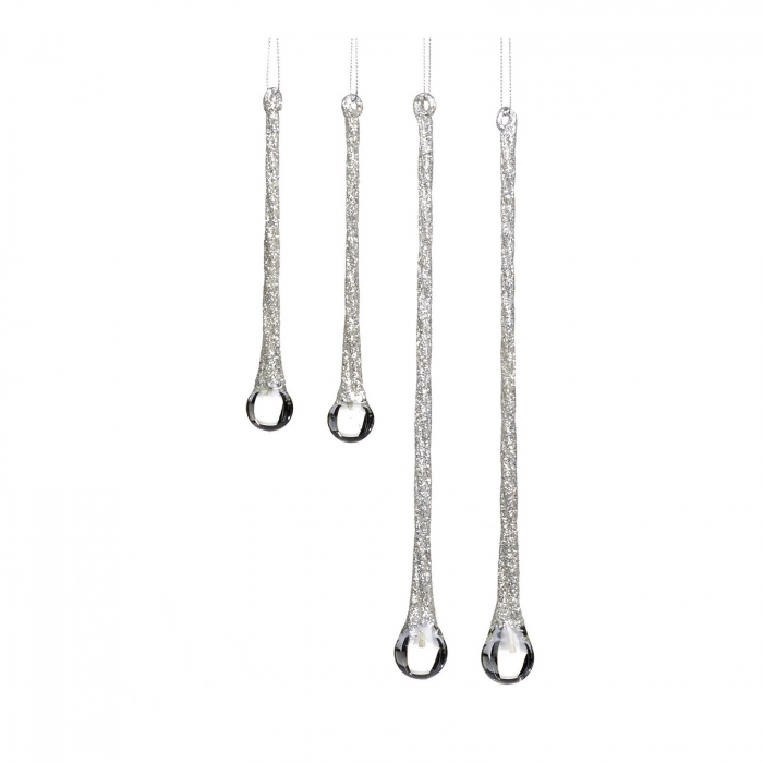 Set 4 globuri brad model turture de sticla cu sclipici, 15/25 cm, argintiu - BraziPremium.ro [1]
