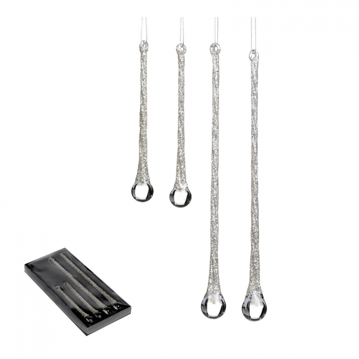 Set 4 globuri brad model turture de sticla cu sclipici, 15/25 cm, argintiu - BraziPremium.ro [2]