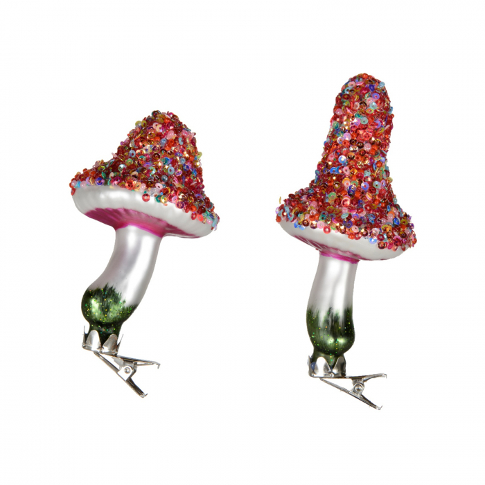 Set 2 ornamente brad Ciuperca cu paiete si margele, 5.5x10.6 cm, multicolor - BraziPremium.ro [1]