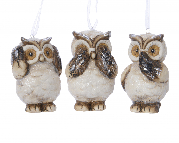 Ornament brad Bufnita, 7.5  cm, ceramica, maro - BraziPremium.ro [2]