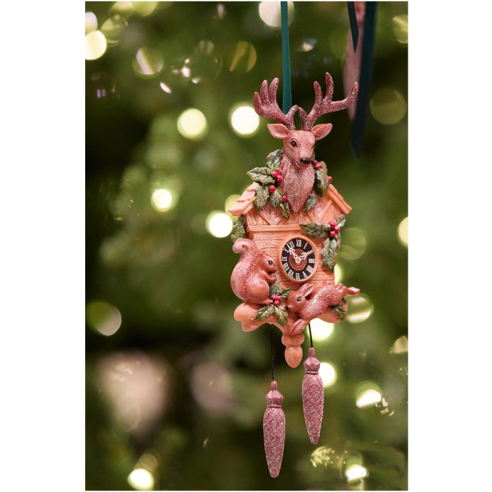 Ornament brad Ceas cu Ren, Veverita si Iepuras, 19 cm, maro - BraziPremium By OLLMA [3]