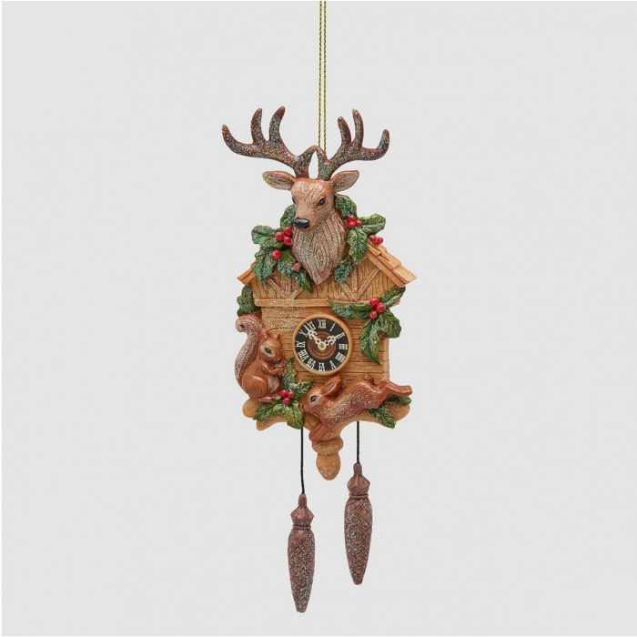 Ornament brad Ceas cu Ren, Veverita si Iepuras, 19 cm, maro - BraziPremium By OLLMA [2]