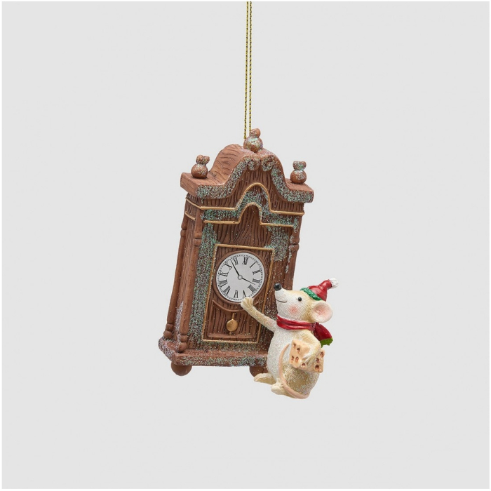 Ornament brad Ceas cu Soricel, 10 cm, maro - BraziPremium By OLLMA [2]