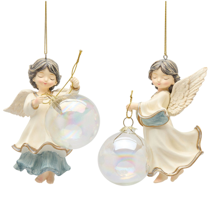 Ornament brad Ingeras cu glob in mana, 14 cm, alb - BraziPremium By OLLMA [3]