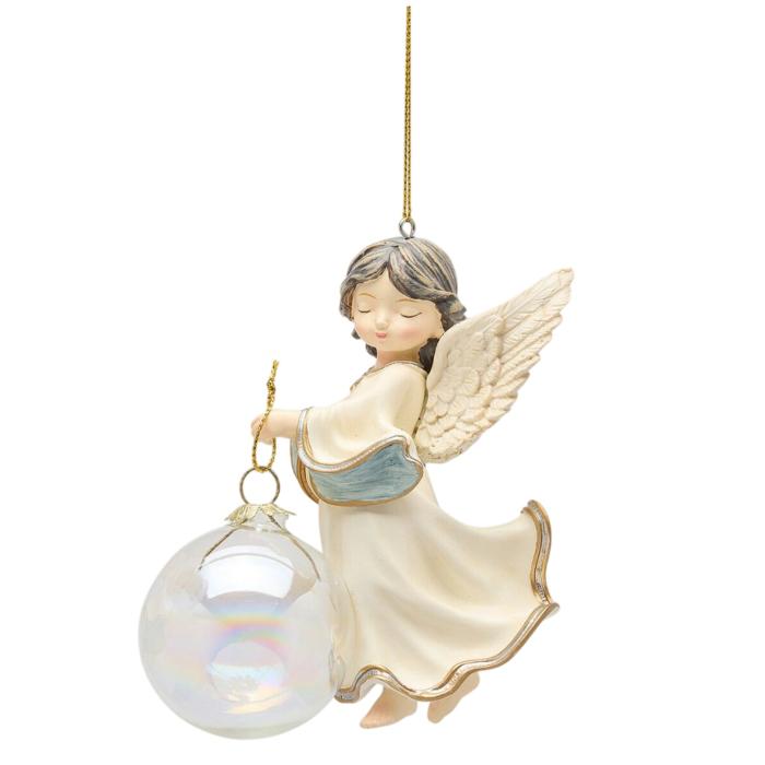 Ornament brad Ingeras cu glob in mana, 14 cm, alb - BraziPremium By OLLMA [2]