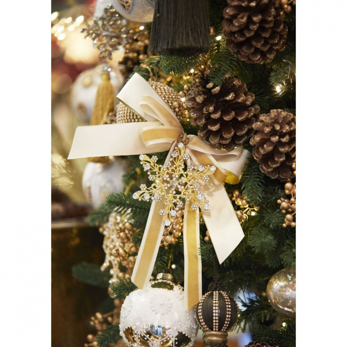 Ornament brad model bijuterie Fulg cu pietre, 10 cm, metal, auriu - BraziPremium.ro [2]