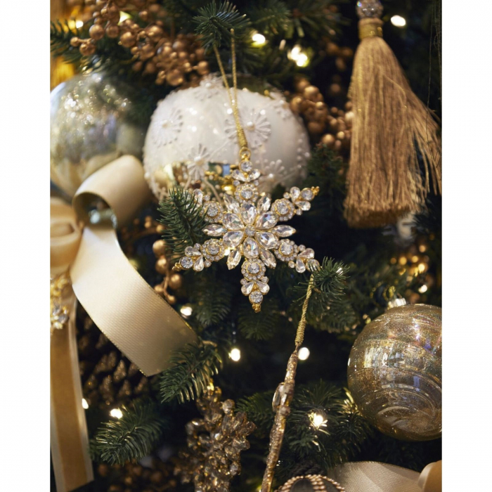 Ornament brad model bijuterie Fulg de nea, 10 cm, metal, auriu - BraziPremium.ro [2]