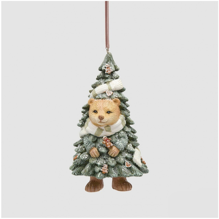 Ornament brad Ursulet in brad cu fular, 12 cm, verde - BraziPremium By OLLMA [2]
