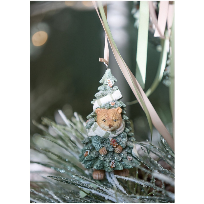 Ornament brad Ursulet in brad cu fular, 12 cm, verde - BraziPremium By OLLMA [3]