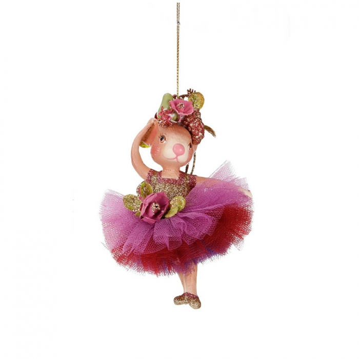 Ornament brad Soricica balerina cu fusta tul, 13 cm, roz - BraziPremium.ro [2]