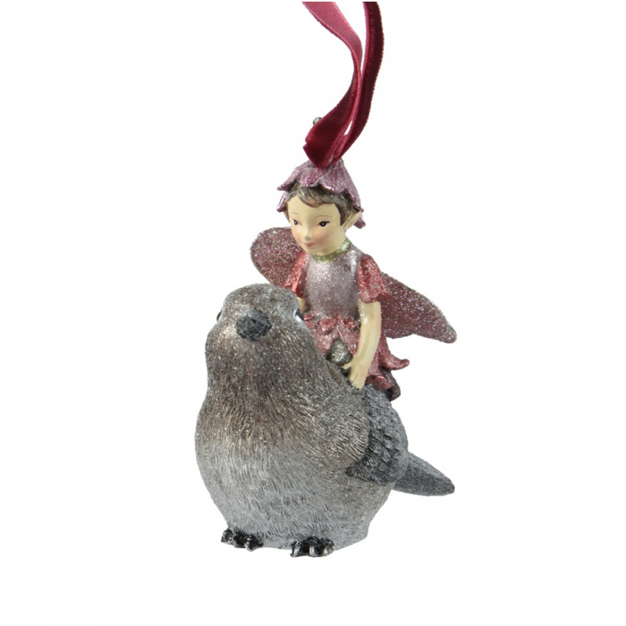 Ornament brad Zana pe pasare cu sclipici, 8x7x9 cm, multicolor - BraziPremium.ro [1]