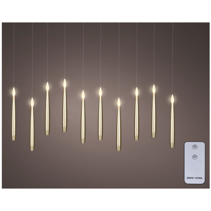 Set 10 Lumanari LED suspendate cu telecomanda, efect flacara, lumina calda, 15 cm, auriu - BraziPremium By OLLMA [2]