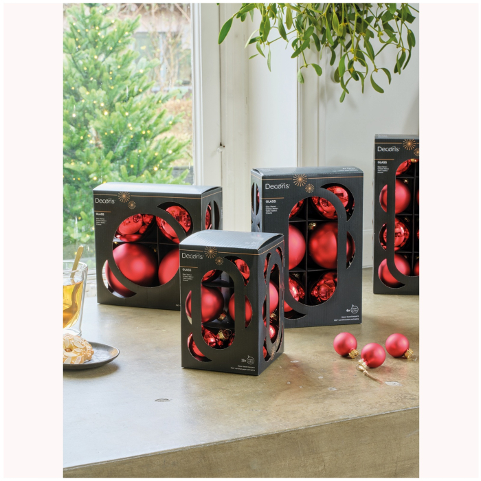 Set 4 globuri brad Craciun cu aspect stralucitor si mat, 10 cm, rosu - BraziPremium By OLLMA [3]