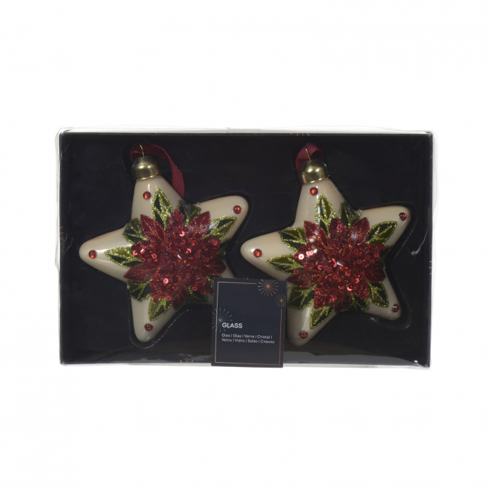 Set 2 globuri pentru brad Glitter Star, 9 cm, sticla, rosu - BraziPremium.ro [2]