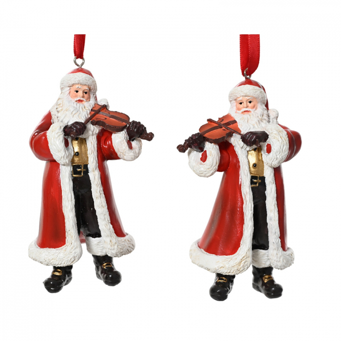 Set 2 ornamente brad Mos Craciun canta la vioara, 6x4.5x10 cm, multicolor - BraziPremium By OLLMA [1]