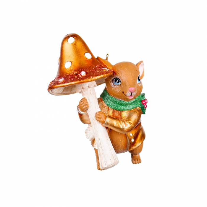 Set 2 ornamente brad model Soricel cu ciupercuta, 10 cm, maro - BraziPremium.ro [3]
