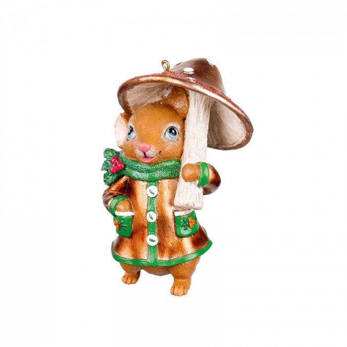 Set 2 ornamente brad model Soricel cu ciupercuta, 10 cm, maro - BraziPremium.ro [2]