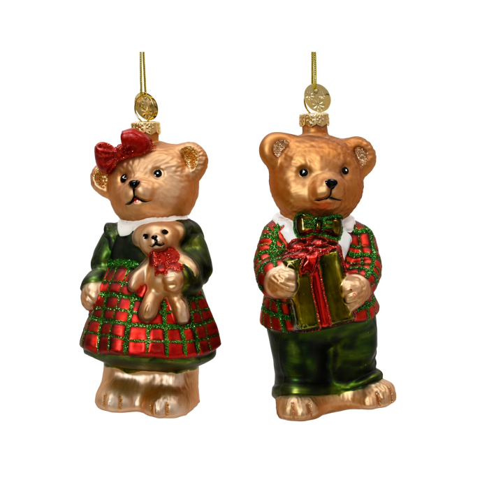 Set 2 ornamente brad model Ursuleti fata si baiat, 13 cm, multicolor - BraziPremium By OLLMA [1]