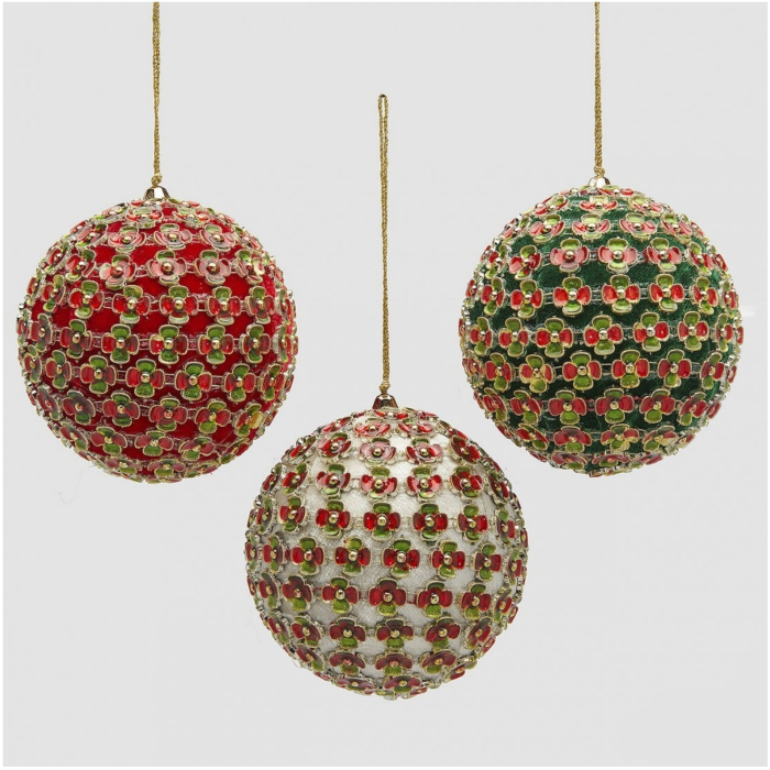 Set 3 globuri brad Craciun cu flori decorative, 10 cm, multicolor - BraziPremium By OLLMA [2]