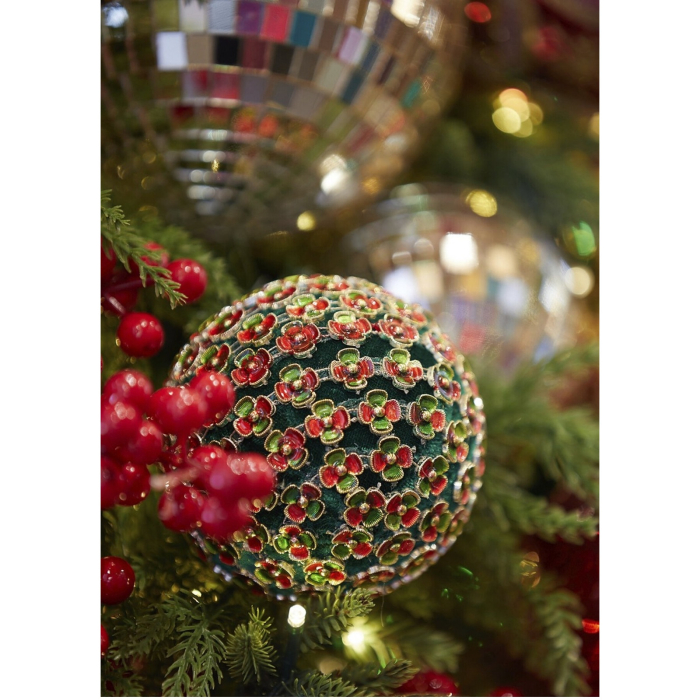 Set 3 globuri brad Craciun cu flori decorative, 10 cm, multicolor - BraziPremium By OLLMA [3]
