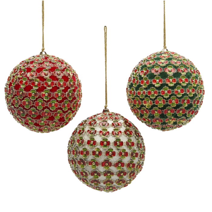 Set 3 globuri brad Craciun cu flori decorative, 10 cm, multicolor - BraziPremium By OLLMA [1]