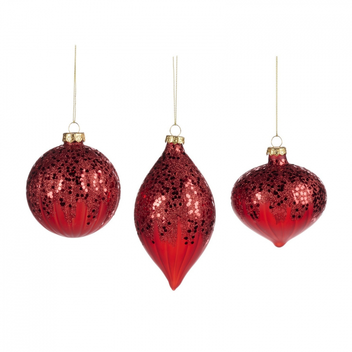 Set 3 globuri brad Craciun Winter Ruby, 8 cm, rosu - BraziPremium.ro [1]