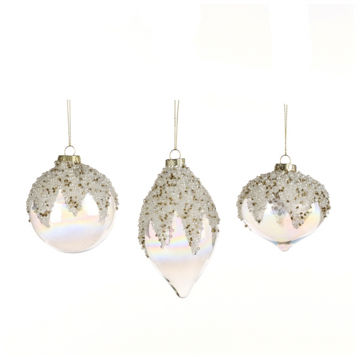Set 3 globuri brad Craciun Pearl Glow, 8 cm, transparent - BraziPremium.ro [1]