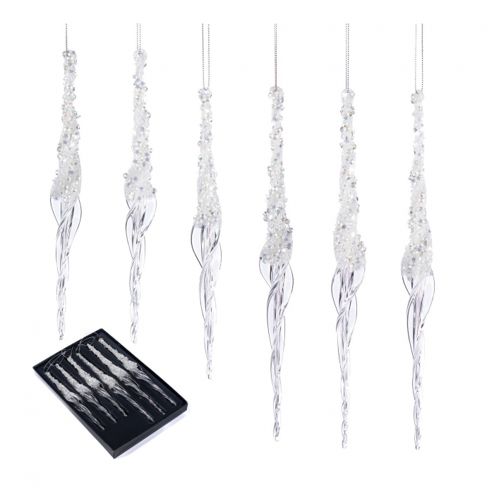 Set 6 globuri brad model turture de sticla cu sclipici, 20/25 cm, transparent - BraziPremium.ro [2]