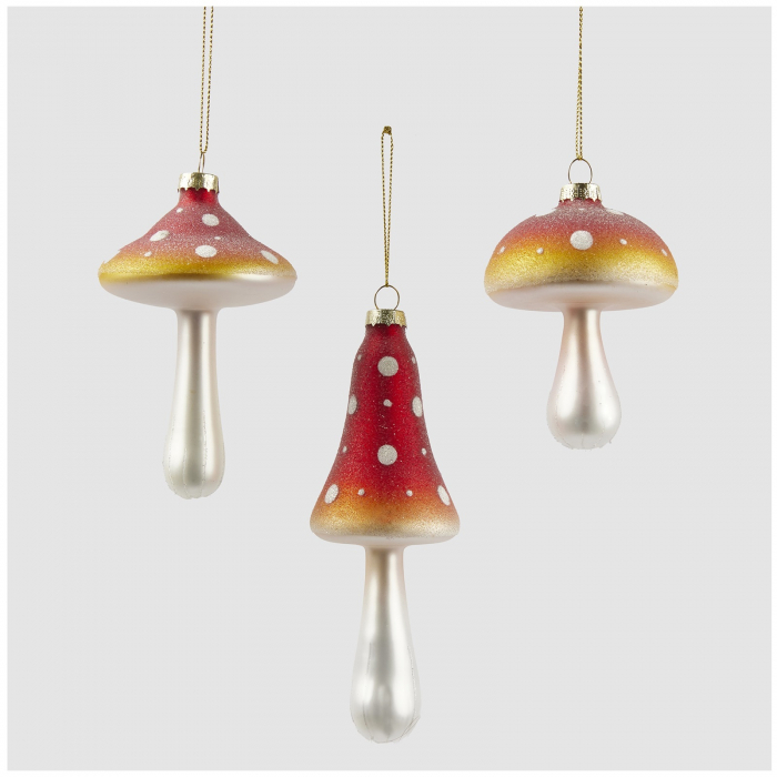 Set 3 ornamente brad Ciupercuta cu sclipici, 15 cm, rosu - BraziPremium.ro [2]