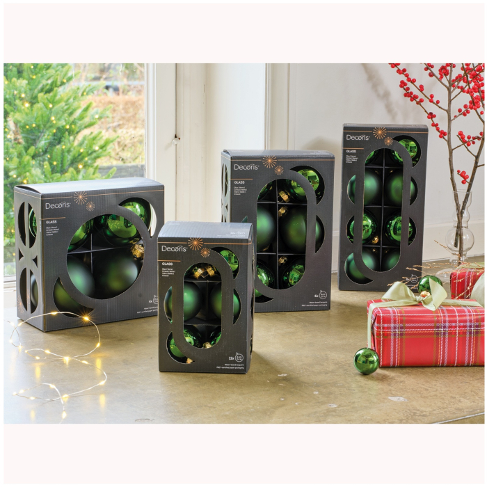 Set 4 globuri brad Craciun cu aspect stralucitor si mat, 10 cm, verde - BraziPremium By OLLMA [3]