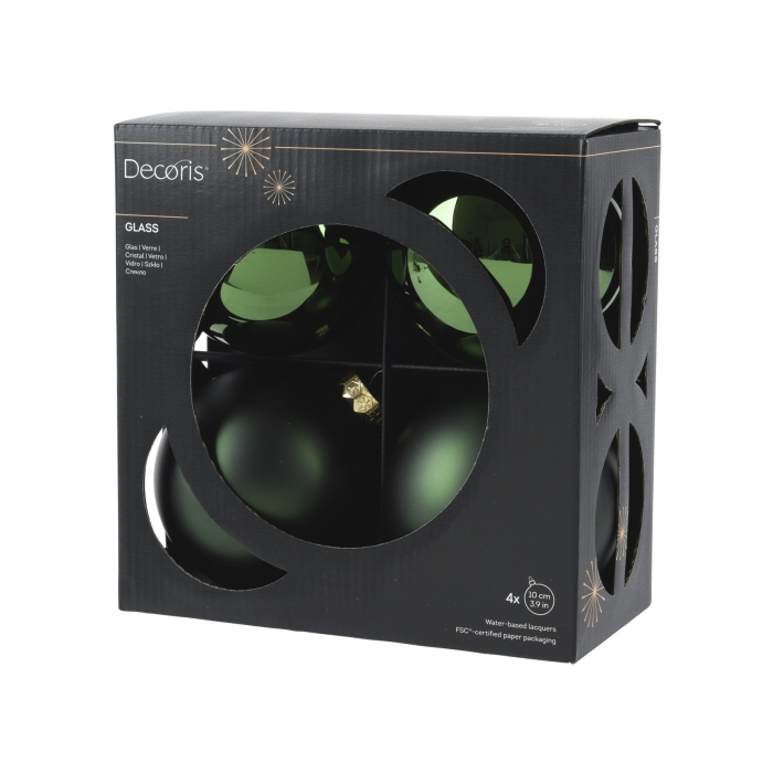 Set 4 globuri brad Craciun cu aspect stralucitor si mat, 10 cm, verde - BraziPremium By OLLMA [2]