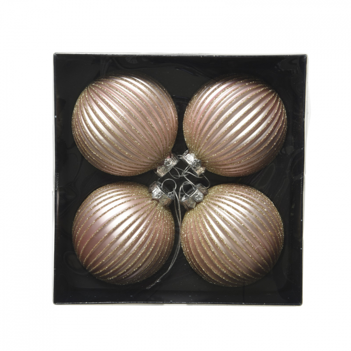 Set 4 globuri brad Craciun shiny matt, sticla, 8 cm, Champagne - BraziPremium.ro [2]