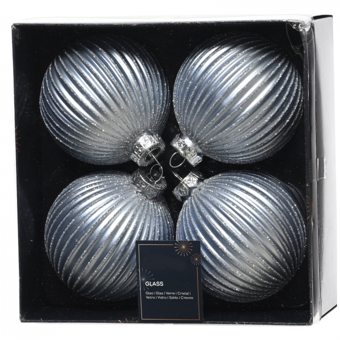 Set 4 globuri brad Craciun shiny matt, sticla, 8 cm, gri - BraziPremium.ro [2]