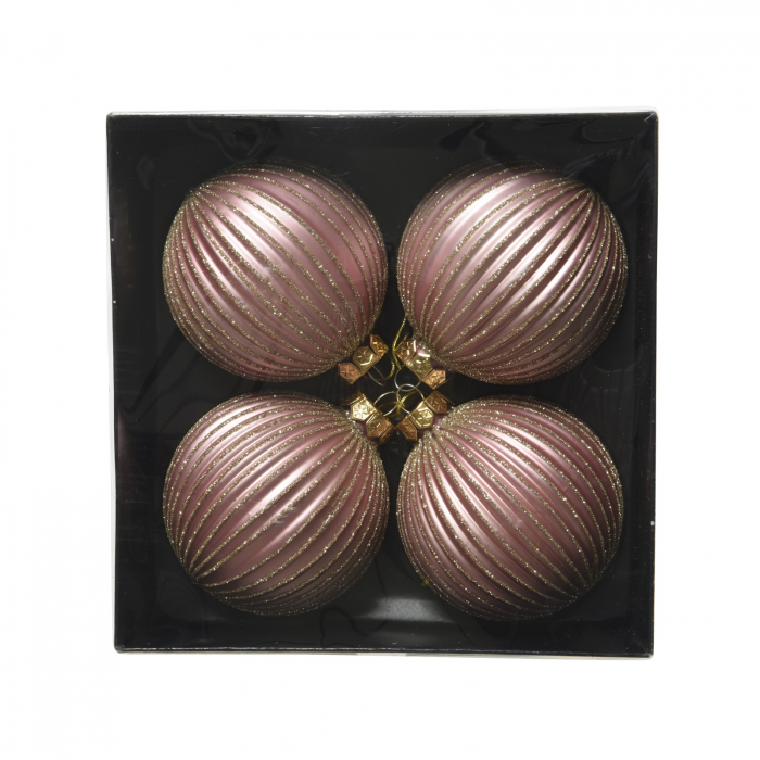 Set 4 globuri brad Craciun shiny matt, sticla, 8 cm, roz pudrat - BraziPremium.ro [2]