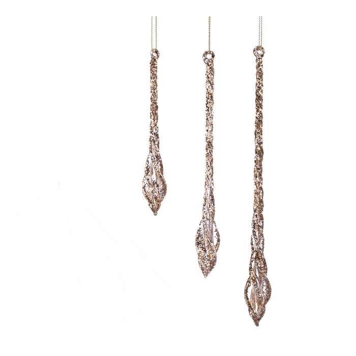 Set 3 globuri brad model turture de sticla cu sclipici, 15/20/25 cm, auriu - BraziPremium.ro [1]