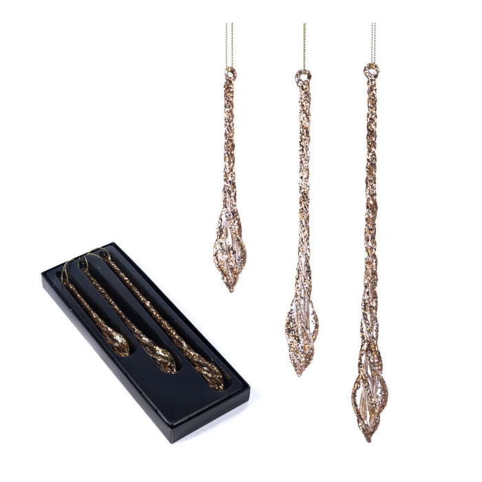 Set 3 globuri brad model turture de sticla cu sclipici, 15/20/25 cm, auriu - BraziPremium.ro [2]