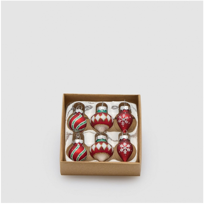 Set 6 globuri brad Craciun Retro Holiday, 2 cm, rosu - BraziPremium By OLLMA [2]