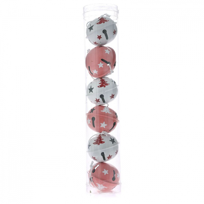 Set 6 globuri brad cu clopotei decorativi pentru Craciun, 5 cm, metal, multicolor - BraziPremium.ro [1]