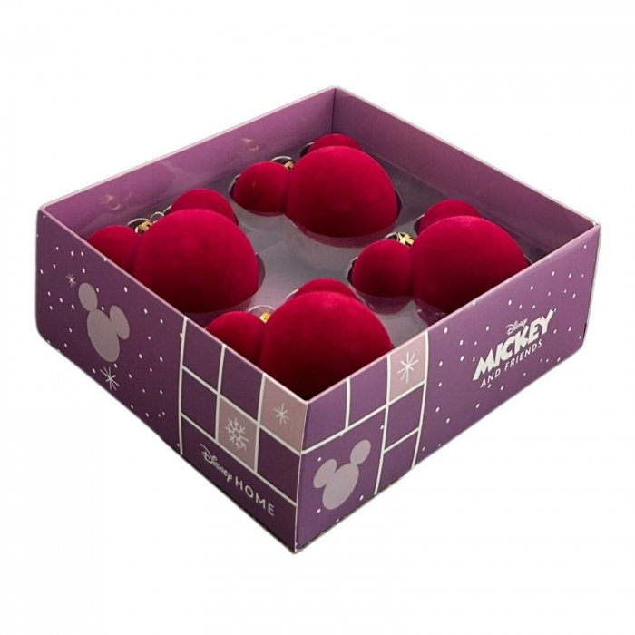 Set mix 4 globuri Craciun Mickey Mouse din catifea,7 cm, rosu - BraziPremium By OLLMA [1]