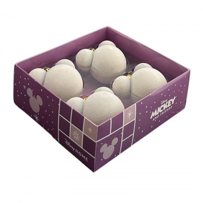 Set mix 4 globuri Craciun Mickey Mouse din catifea, 7 cm, crem - BraziPremium By OLLMA [1]
