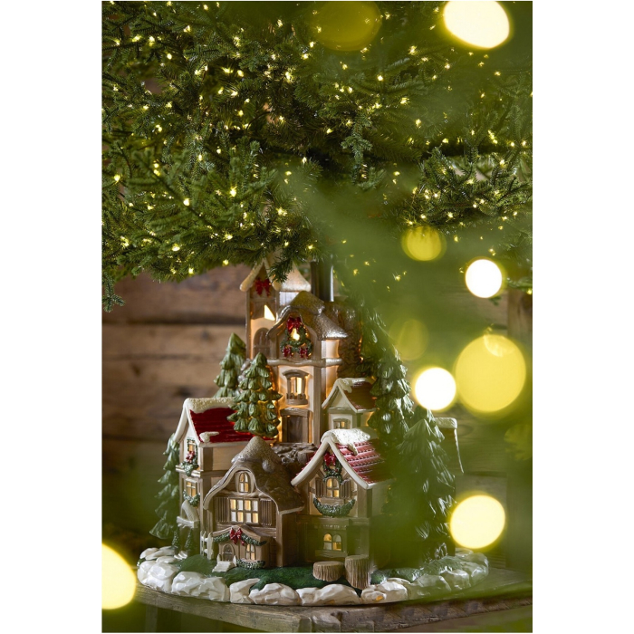 Suport pentru brad model Casute cu lumini LED, 59x60 cm, maro - BraziPremium By OLLMA [5]