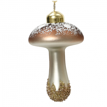 Forest Tale - Glob pentru brad model ciuperca cu sclipici, 8 cm, sticla, maro - BraziPremium.ro